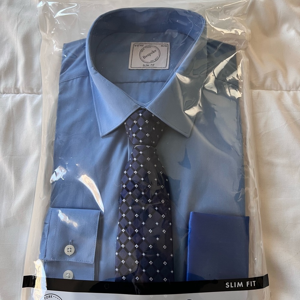 Bespoke Blue Dress Shirt with Tie